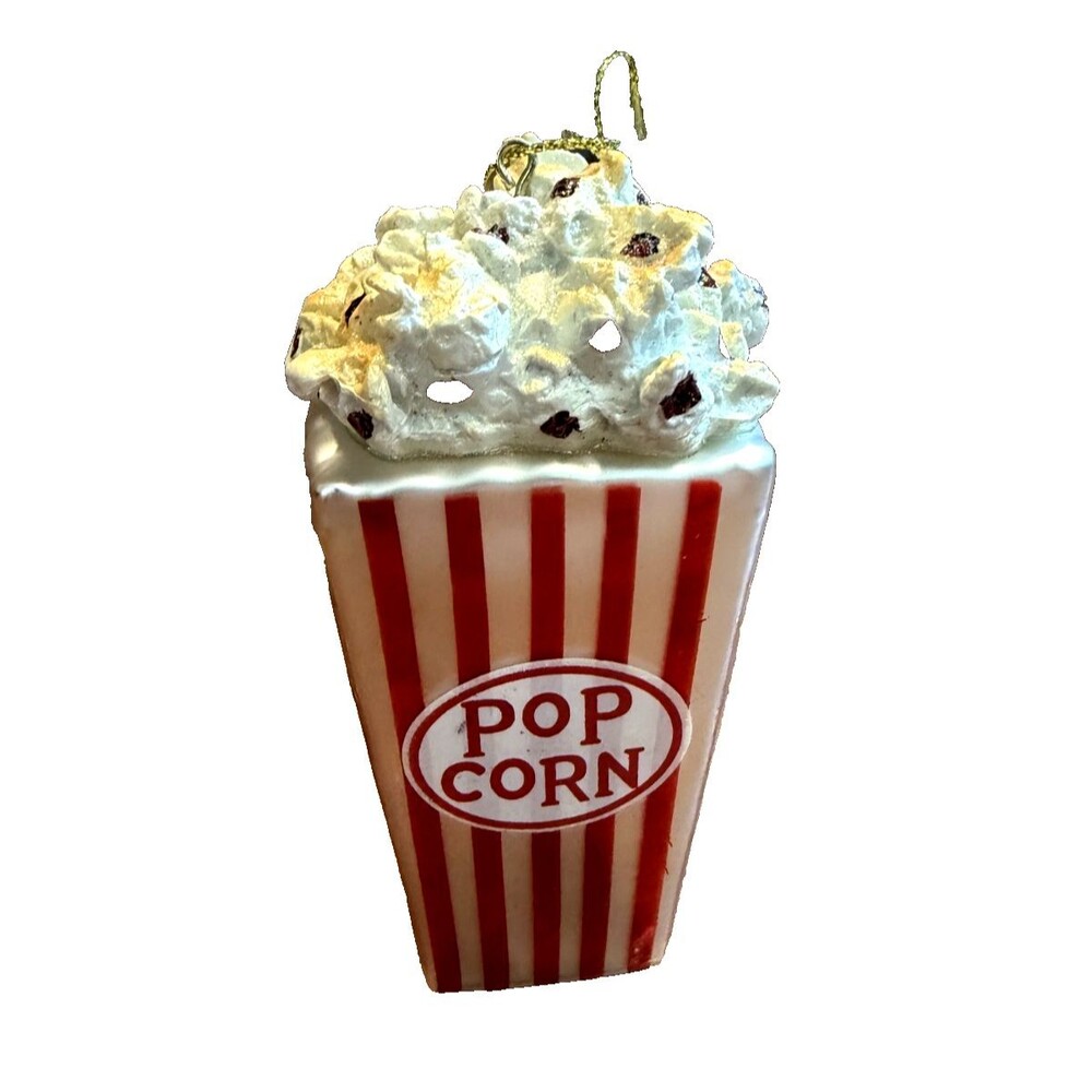 Popcorn Glass Blown Christmas Ornament Holiday Movie Theater Decor